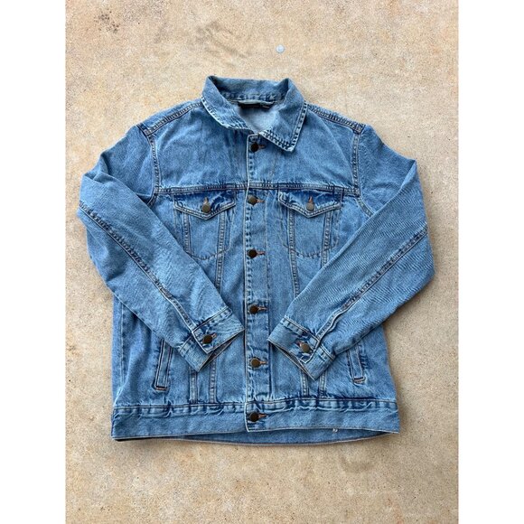 AC/DC Men’s Blue Button Up Denim Trucker Patch Jean Jacket Size Small U3 - Picture 2 of 6